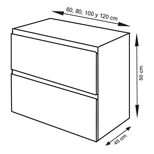 THERMIKET Mueble de Baño con Lavabo de Porcelana Suspendido - 2 cajones - Mueble va MONTADO - Modelo Ibiza (Blanco, 80cm)