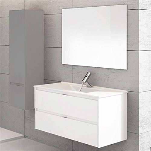 THERMIKET Mueble de Baño con Lavabo de Porcelana Suspendido - 2 cajones - Mueble va MONTADO - Modelo Ibiza (Blanco, 80cm)