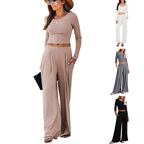 Theshy Mujeres SóLido Ocio Inicio Yoga Pantalones Anchos Delgados De Punto Conjunto De Dos Piezas Traje Theshy Mujeres SóLido Ocio Inicio Yoga Pantalones Anchos Delgados De Punto Conjunto De Dos Piezas Traje