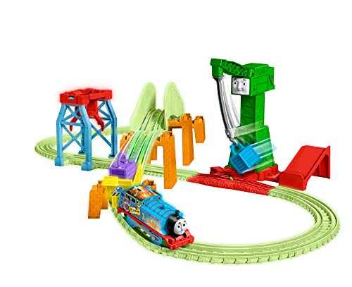 Thomas & Friends Trackmaster Hyper Glow Night Delivery Playset GGL75, Thomas The Tank Engine & Friends, Piezas de Pista Brillante, Cranky The Crane, Multicolor