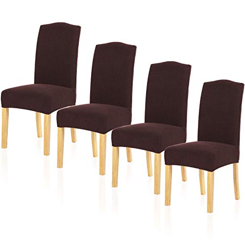 TIANSHU Fundas para sillas Pack de 4,Poliéster Elástica Fundas sillas Duradera Modern Bouquet de la Boda Hotel Decor Restaurante(Pack de 4,Chocolates)