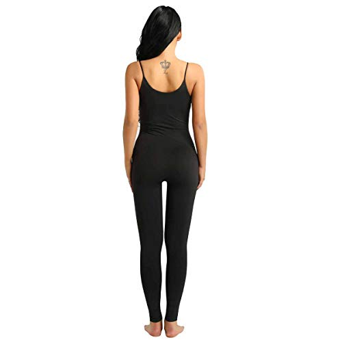 TiaoBug Leotardo para Danza Yoga Mujeres Jumpsuit Monos Elástico de Espaquetis Deportivo Bodysuit Maillots Una Pieza Sueva Negro Small