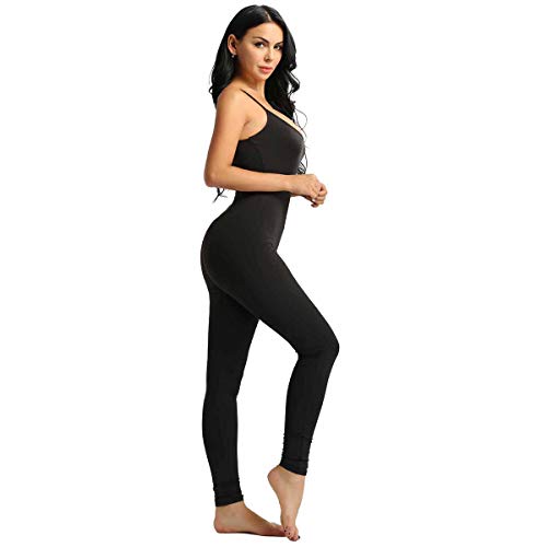 TiaoBug Leotardo para Danza Yoga Mujeres Jumpsuit Monos Elástico de Espaquetis Deportivo Bodysuit Maillots Una Pieza Sueva Negro Small