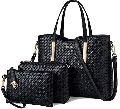 TIBES Bolso de cuero de la PU de la manera + bolso de hombro + monedero bolso de 3pcs A Negro TIBES Bolso de cuero de la PU de la manera + bolso de hombro + monedero bolso de 3pcs A Negro
