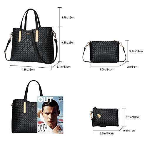 TIBES Bolso de cuero de la PU de la manera + bolso de hombro + monedero bolso de 3pcs A Negro TIBES Bolso de cuero de la PU de la manera + bolso de hombro + monedero bolso de 3pcs A Negro