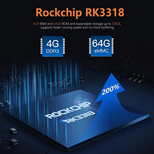 TICTID Android 10.0 TV Box D1 Pro【4G+64G】 RK3318 Quad-Core 64bit WiFi-Dual 5G/2.4G,BT 4.0, 4K*2K UDR H.265, USB 3.0 Smart TV Box