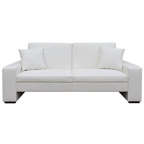 Tidyard Sofá Cama con 2 Almohadas,Estilo Contemporáneo,Estructura de Madera,Tapicería de Cuero Artificial,Blanco