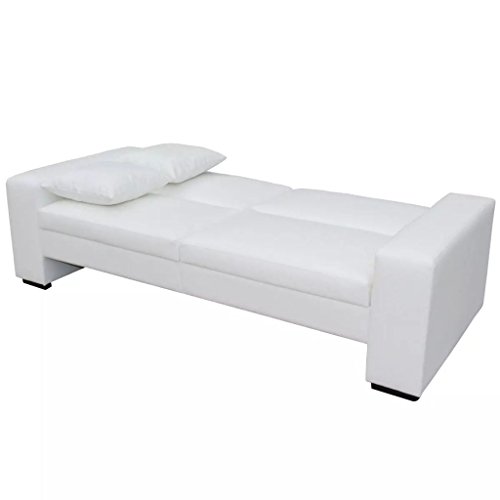 Tidyard Sofá Cama con 2 Almohadas,Estilo Contemporáneo,Estructura de Madera,Tapicería de Cuero Artificial,Blanco