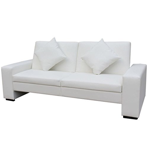 Tidyard Sofá Cama con 2 Almohadas,Estilo Contemporáneo,Estructura de Madera,Tapicería de Cuero Artificial,Blanco