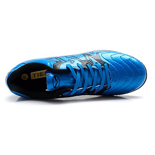 Tiebao Niños Difícil Suelo Artificial Velocidad PU Cuero Fútbol Zapatos (Azul, Niño pequeño EU36)