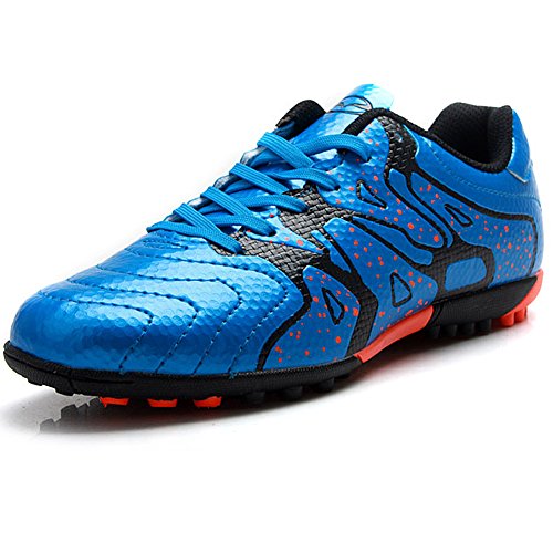Tiebao Niños Difícil Suelo Artificial Velocidad PU Cuero Fútbol Zapatos (Azul, Niño pequeño EU36)