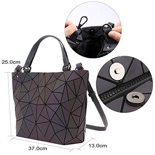 Tikea Bolsa Geométrica Luminosa Holográfica para Mujer, Bolsa Cruzada Reversible de Moda en Cuero Sintético, Bolsa Bandolera con Manilla Efecto Reflectante