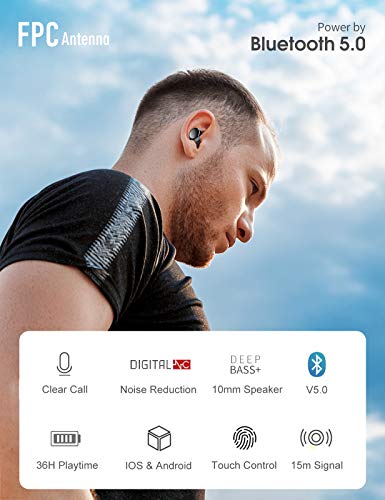 Tiksounds Auriculares Bluetooth,Auriculares Inalambricos con Micrófono,36 Horas de reproducción con Caja de Carga,IPX7 Impermeable Auriculares Calidad