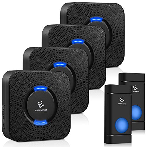 Timbre Inalámbrico para Puerta, ELEPOWSTAR IP55 Timbre Inalámbrico Impermeable, Timbre de Puerta Inalambrico, 5 Volumen Ajustable, 300 m de Alcance, 58 Melodías, 2 Transmisor y 4 Receptores Timbre Inalámbrico para Puerta, ELEPOWSTAR IP55 Timbre Inalámbrico Impermeable, Timbre de Puerta Inalambrico, 5 Volumen Ajustable, 300 m de Alcance, 58 Melodías, 2 Transmisor y 4 Receptores