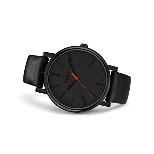 Timex T2N794 - Reloj análogico de cuarzo con correa de cuero unisex, color negro