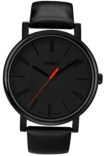 Timex T2N794 - Reloj análogico de cuarzo con correa de cuero unisex, color negro