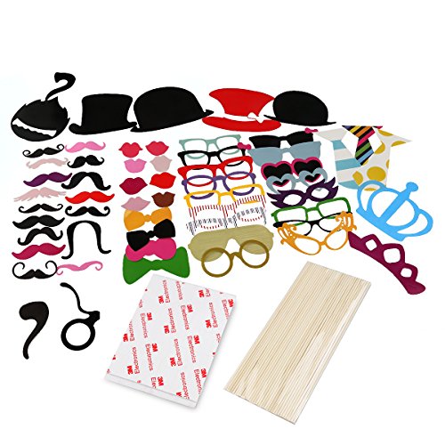 Tinksky 60 Piezas DIY Photo Booth Selfie Accesorios Favorecer Decoracion Incluyendo Bigotes Gafas Pelo Arcos Sombreros Labios Coronas para Boda Baby Shower cumpleaños Navidad Halloween Año Nuevo y Otro Diferentes Ocasiones