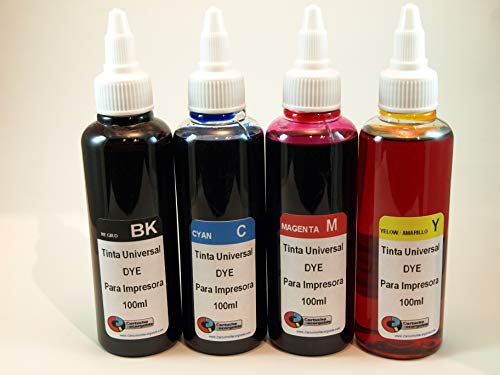 Tinta Universal Compatible para HP, Brother, Canon, Lexmark. 4 X 100ML (Negro+Cyan+Magenta+Amarillo) Tinta Universal Compatible para HP, Brother, Canon, Lexmark. 4 X 100ML (Negro+Cyan+Magenta+Amarillo)