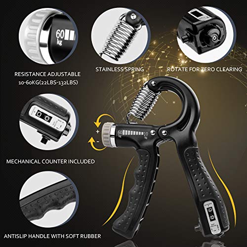 Tintec Fortalecedor de Mano, Kit Ejercitador de Manos Ajustable 10-60Kg para Ejercicio Dedos Manos, Juego de 7 Piezas con Bolas Antiestrés Ejercitador de Dedos Anillo de Fortalecer Estirador de Dedos Tintec Fortalecedor de Mano, Kit Ejercitador de Manos Ajustable 10-60Kg para Ejercicio Dedos Manos, Juego de 7 Piezas con Bolas Antiestrés Ejercitador de Dedos Anillo de Fortalecer Estirador de Dedos