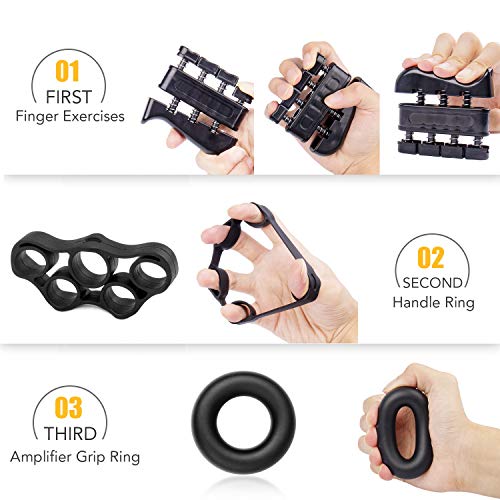 Tintec Fortalecedor de Mano, Kit Ejercitador de Manos Ajustable 10-60Kg para Ejercicio Dedos Manos, Juego de 7 Piezas con Bolas Antiestrés Ejercitador de Dedos Anillo de Fortalecer Estirador de Dedos