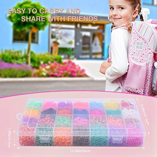 Tintec Gomitas para Hacer Pulseras, 11000Pcs Gomitas Elásticas Plásticas de 28 Colores para Tejer Bandas de Goma de Juguete para Niñas Anillos Collares de Bricolaje Manualidad Niña