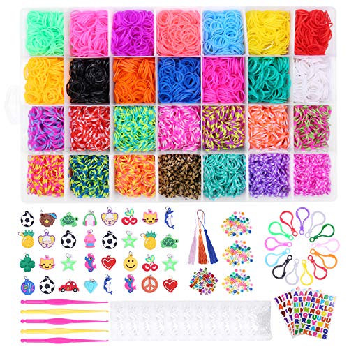 Tintec Gomitas para Hacer Pulseras, 11000Pcs Gomitas Elásticas Plásticas de 28 Colores para Tejer Bandas de Goma de Juguete para Niñas Anillos Collares de Bricolaje Manualidad Niña