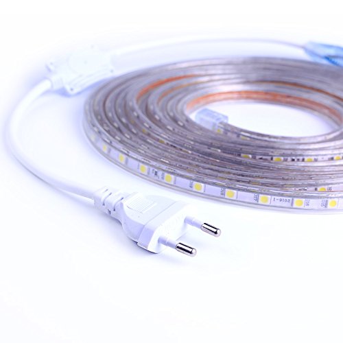 Tira de LED, cinta LED, impermeable, muy luminoso, cinta LED 220 V con interruptor, 5050 IP65 impermeable, banda, tira LED, blanco cálido Tira de LED, cinta LED, impermeable, muy luminoso, cinta LED 220 V con interruptor, 5050 IP65 impermeable, banda, tira LED, blanco cálido