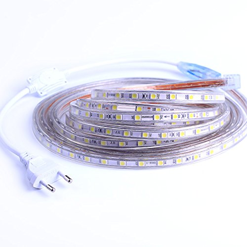 Tira de LED, cinta LED, impermeable, muy luminoso, cinta LED 220 V con interruptor, 5050 IP65 impermeable, banda, tira LED, blanco cálido