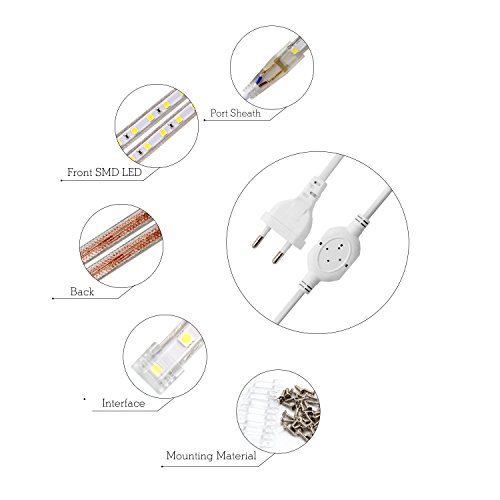 Tira de LED, cinta LED, impermeable, muy luminoso, cinta LED 220 V con interruptor, 5050 IP65 impermeable, banda, tira LED, blanco cálido Tira de LED, cinta LED, impermeable, muy luminoso, cinta LED 220 V con interruptor, 5050 IP65 impermeable, banda, tira LED, blanco cálido