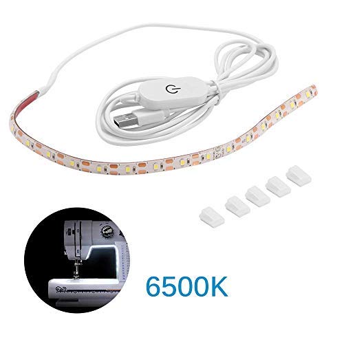 Tira de luces LED para máquina de coser JK, blanco frío 6500 K con regulador táctil y alimentación USB para todas las máquinas de coser, enchufe de la UE EU Plug blanco