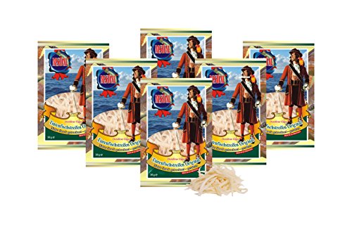 Tiras de calamar - Original (6 x 36g) Bocado Natural Bajo en carbohidratos comida de fitness snack, Bocadillo seca Aperitivos de proteína omega 3 para hombres y mujeres