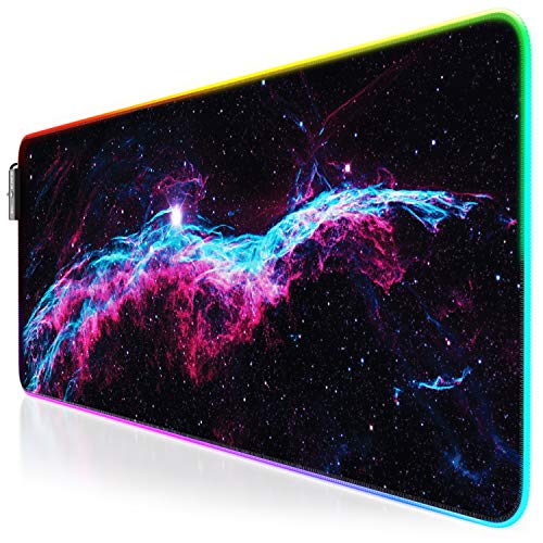 Titanwolf - Alfombrilla para ratón Gaming RGB - Mouse Pad 800 x 300 mm - LED Multicolor 7 Colores - 4 modos de efectos - Mejora precisión y velocidad - Superficie inferior de goma – Motivo Veil Nebula