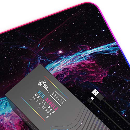 Titanwolf - Alfombrilla para ratón Gaming RGB - Mouse Pad 800 x 300 mm - LED Multicolor 7 Colores - 4 modos de efectos - Mejora precisión y velocidad - Superficie inferior de goma – Motivo Veil Nebula