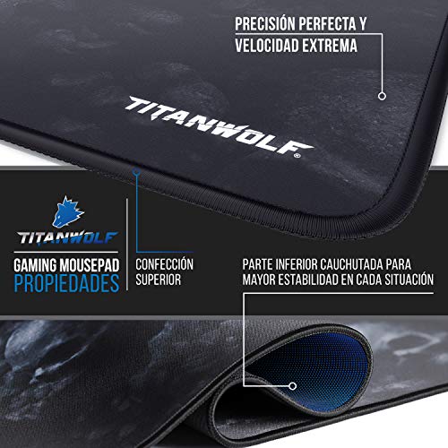 TITANWOLF - XXL Alfombrilla para ratón 900 x 400 mm - Speed Gaming Mousepad - Mouse Pad para Ordenador - Base para Mesa Grandes Dimensiones - Diseño: Calaveras