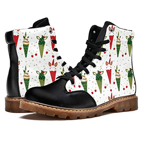 TIZORAX Botas de invierno para las mujeres Fresa Sundae Vainilla Helado Estampados de Alta Parte Superior de Encaje Clásico de Lona Escuela Zapatos, color Multicolor, talla 41.5 EU