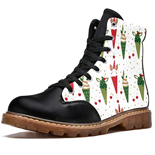 TIZORAX Botas de invierno para las mujeres Fresa Sundae Vainilla Helado Estampados de Alta Parte Superior de Encaje Clásico de Lona Escuela Zapatos, color Multicolor, talla 41.5 EU