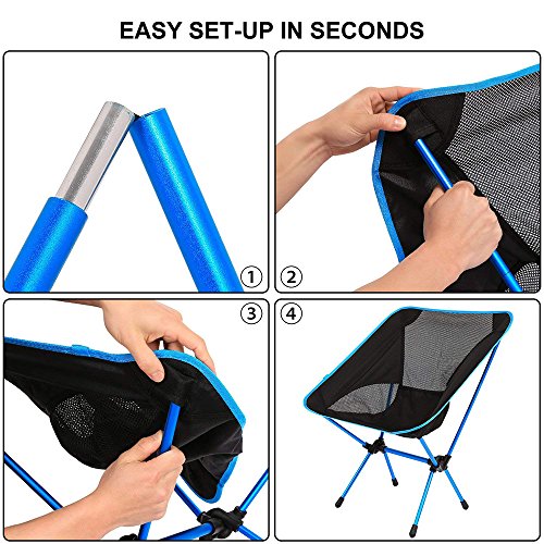 TJW Silla de Camping Plegable, Silla Plegable del Aleación de Aluminio con Bolsa Soporta hasta 150 KG para Pesca, Playa, Barbacoa, Picnic y Actividades al Aire Libre (Azul)