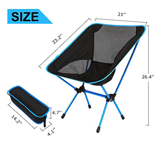 TJW Silla de Camping Plegable, Silla Plegable del Aleación de Aluminio con Bolsa Soporta hasta 150 KG para Pesca, Playa, Barbacoa, Picnic y Actividades al Aire Libre (Azul)