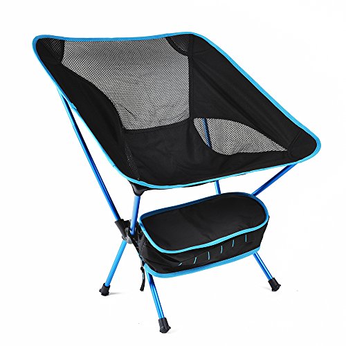 TJW Silla de Camping Plegable, Silla Plegable del Aleación de Aluminio con Bolsa Soporta hasta 150 KG para Pesca, Playa, Barbacoa, Picnic y Actividades al Aire Libre (Azul)