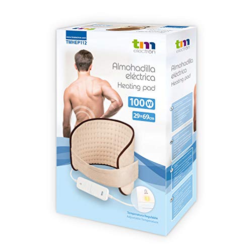 TM Electron Almohadilla Eléctrica para la Zona Lumbar y Abdominal, con 3 niveles de Temperatura, Transpirable y Lavable, Beige