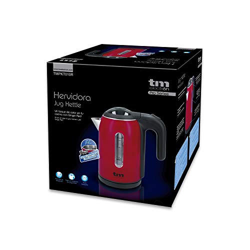 TM Electron TMPKT010R hervidor de Agua eléctrico de 1 litro de Capacidad, 1.500w, indicador led, Base 360º y Doble Sistema de Seguridad, Color Rojo, 1500 W, Acero Inoxidable, Ginger Red