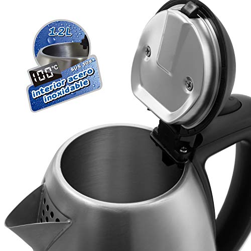 TM Electron TMPKT012 hervidor de Agua eléctrico de 1,2 litros de Capacidad, 1.000w, indicador led, Base 360º y Doble Sistema de Seguridad, Color Acero Inoxidable, 1000 W TM Electron TMPKT012 hervidor de Agua eléctrico de 1,2 litros de Capacidad, 1.000w, indicador led, Base 360º y Doble Sistema de Seguridad, Color Acero Inoxidable, 1000 W