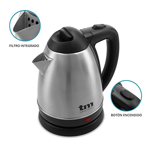 TM Electron TMPKT012 hervidor de Agua eléctrico de 1,2 litros de Capacidad, 1.000w, indicador led, Base 360º y Doble Sistema de Seguridad, Color Acero Inoxidable, 1000 W TM Electron TMPKT012 hervidor de Agua eléctrico de 1,2 litros de Capacidad, 1.000w, indicador led, Base 360º y Doble Sistema de Seguridad, Color Acero Inoxidable, 1000 W