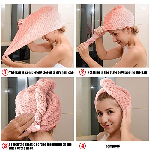 Toallas para Secar el Pelo, Toalla Turbante para el Pelo, Cabello Turbante de Secado rápido Coral Fleece con Botón del Abrigo, para en EUR Ducha, SPA, Maquillaje (Marrón,Rosado)