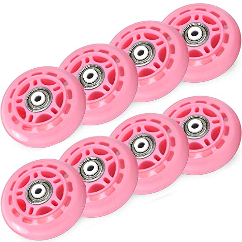 TOBWOLF 8 ruedas de repuesto para patines en línea de 70 mm 82 A, ruedas de patinaje interior con rodamientos ABEC-7, ruedas de equipaje, ruedas de entrenamiento para scooter, color rosa