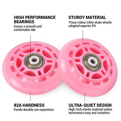 TOBWOLF 8 ruedas de repuesto para patines en línea de 70 mm 82 A, ruedas de patinaje interior con rodamientos ABEC-7, ruedas de equipaje, ruedas de entrenamiento para scooter, color rosa