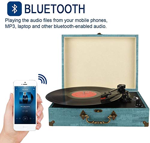 Tocadiscos Bluetooth con Estéreo Altavoces, Tocadiscos de Vinilo de Estilo Vintage, 33/45/78 RPM, Salida RCA/Auriculares / MP3 / Grabacion de Vinilo Tocadiscos Bluetooth con Estéreo Altavoces, Tocadiscos de Vinilo de Estilo Vintage, 33/45/78 RPM, Salida RCA/Auriculares / MP3 / Grabacion de Vinilo