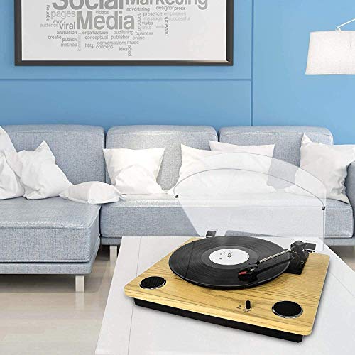 Tocadiscos Bluetooth para Vinilo con Altavoces estéreo, conversión de Vinilo a USB, soporta el Brazo de Retorno y Parada automáticamente / Salida RCA / Entrada Auxiliar, Naturaleza de Madera