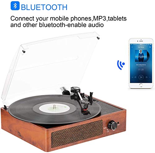 Tocadiscos Bluetooth portátil de Tres velocidades (33 1/3, 45 y 78 RPM), Vintage Vinilo Tocadiscos con Altavoces estéreo Integrados, soporta Salida RCA/Jack para Auriculares / MP3