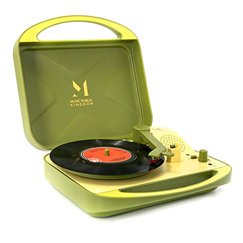 Tocadiscos, mini maleta de viaje portátil con pilas, para discos de vinilo de 7 pulgadas, 2 velocidades, conector para auriculares, altavoz integrado, 4 pilas AA (Verde)